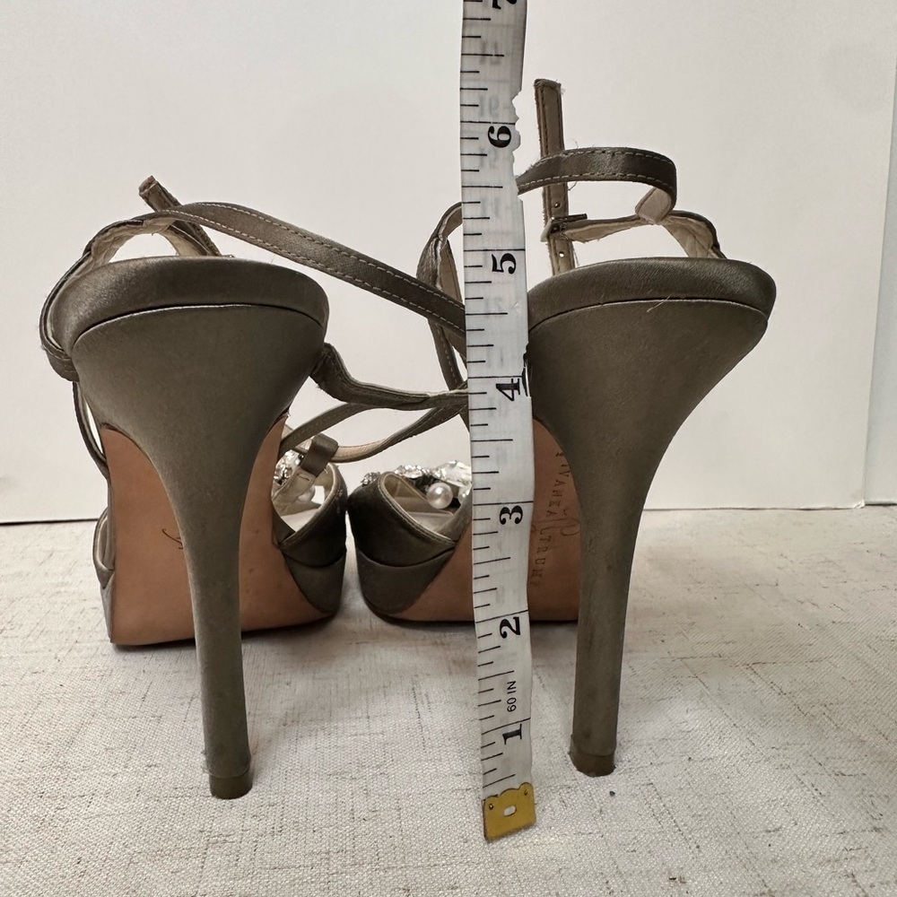 Ivanka Trump Women’s Satin Evening Sandals – Gray | Size 8.5 | Pearls & Crystals - Picture 8 of 10